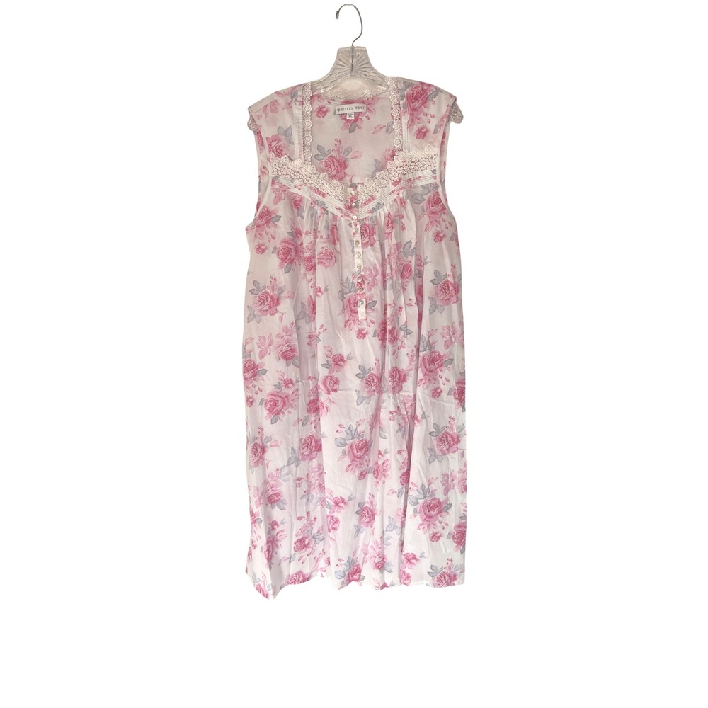 Eileen West Slip Dress Pink Floral Sleeveless Guipure Lace Lounge Intimate XL